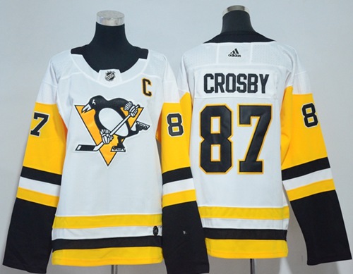 Adidas Pittsburgh Penguins #87 Sidney Crosby White Road Authentic Women Stitched NHL Jersey->women nhl jersey->Women Jersey